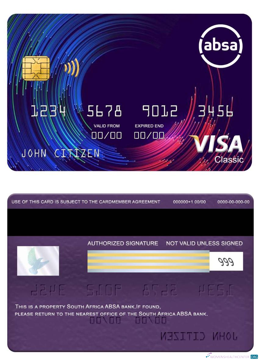 Download South Africa ABSA bank visa classic card Photoshop template